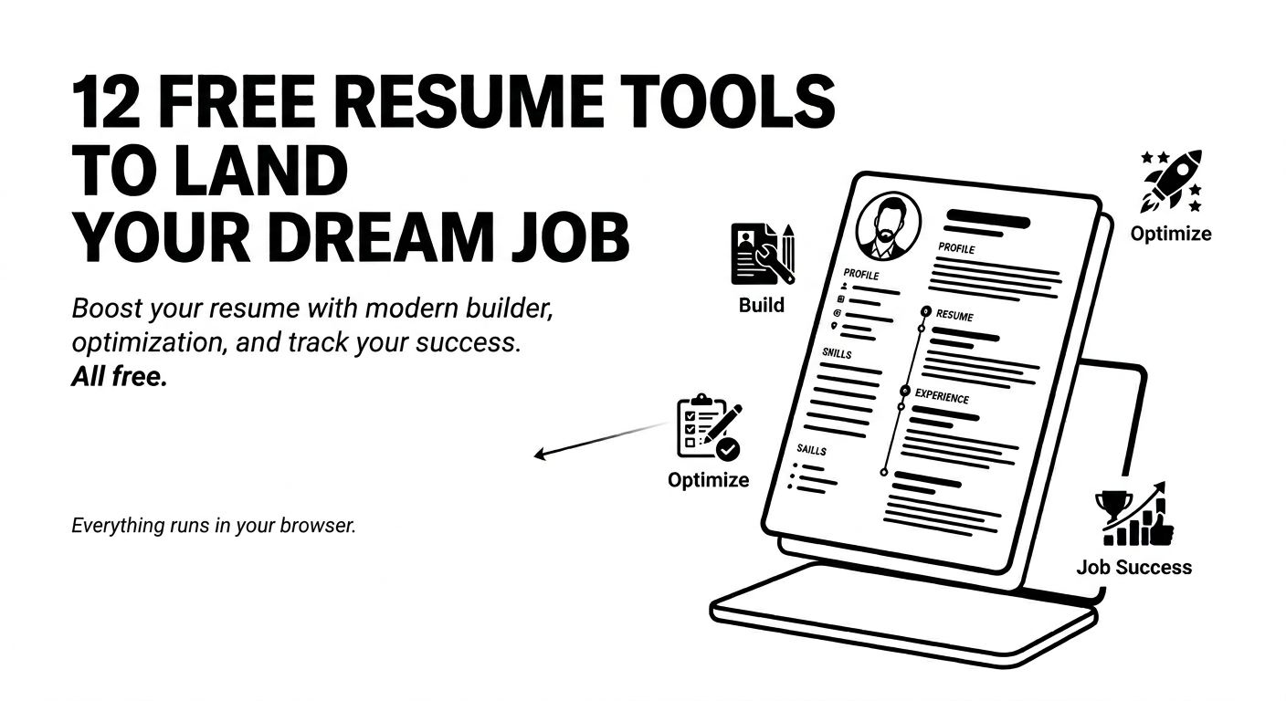 Free Resume Tools Preview - Collection of 12+ professional resume optimization tools including ATS checker, keyword matcher, summary generator, and more